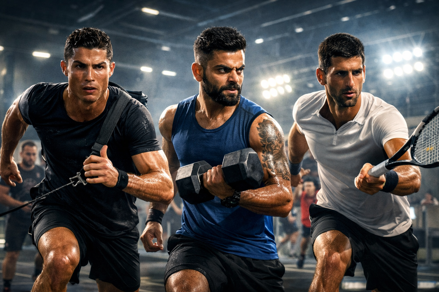 Cristiano Ronaldo Virat Kohli Novak Djokovic training for competition